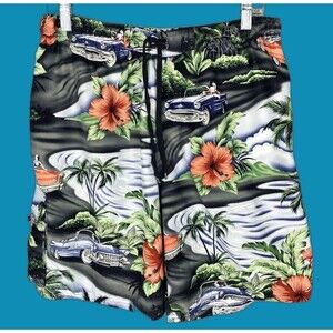 Big Dogs Tropical Print Swim Trunks - Black and Green